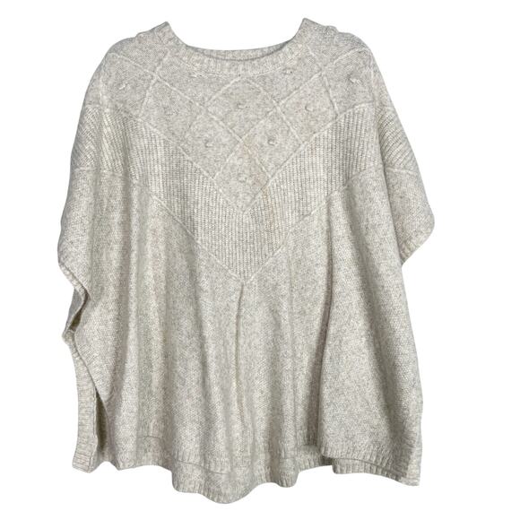 LOFT M/L Medium Large Heather Cream Knit Poncho Sweater Wool Blend Soft Cozy - Picture 1 of 9